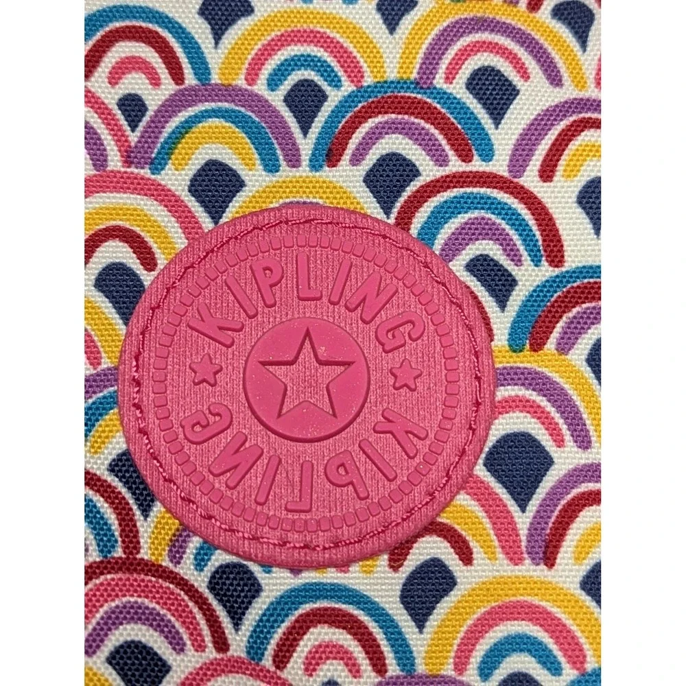 Kipling Seoul Small Backpack Rainbow Scallop Print Pink Monkey Keychain Multi